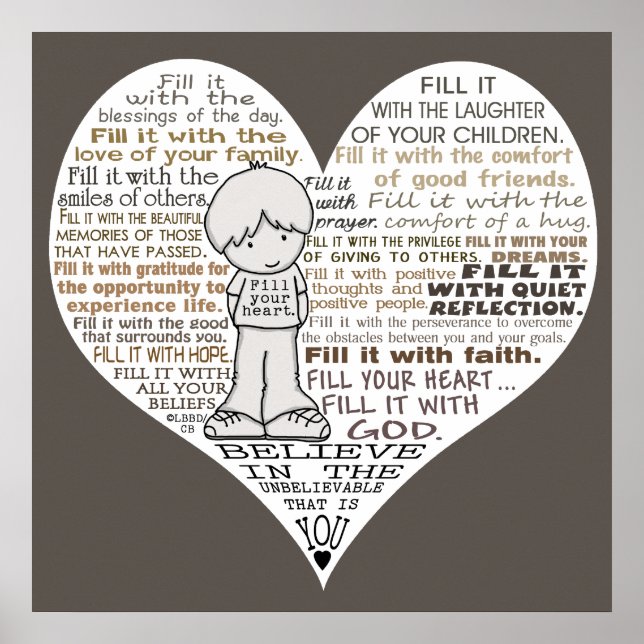 Affiches Remplir votre Brown de coeur foncé (Devant)