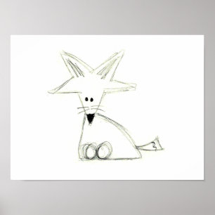 Affiches renard gribouillage noir blanc gris simple dessin