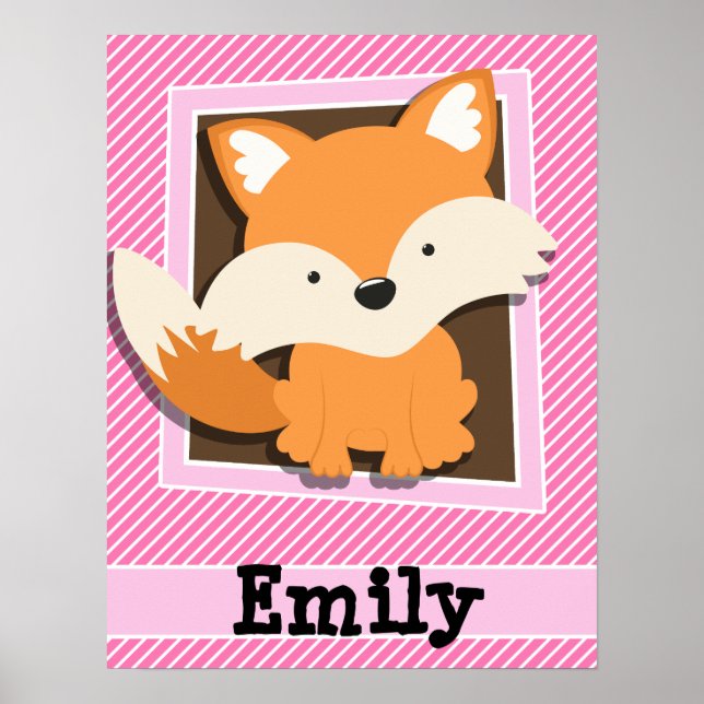 Affiches Renard mignon sur bandes rose et blanche (Devant)