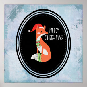 Affiches Renard orange en chapeau rouge Noël Joyeux Noël