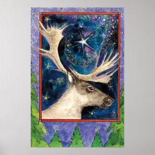 Affiches Rennes de Noël la nuit avec une étoile brillante