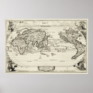 Affiches Réplique décorative Carte du monde antique du XVIe