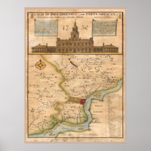 Affiches Reproduction 1750 de carte de Philadelphie