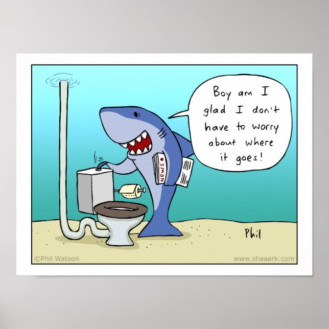 Affiches Requin qui chasse l'affiche des toilettes (Devant)