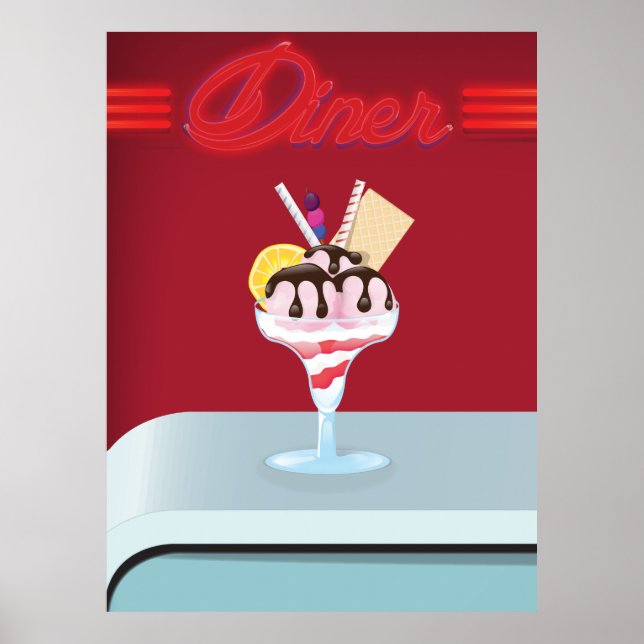 Affiches Restaurant de glace vintage diner (Devant)