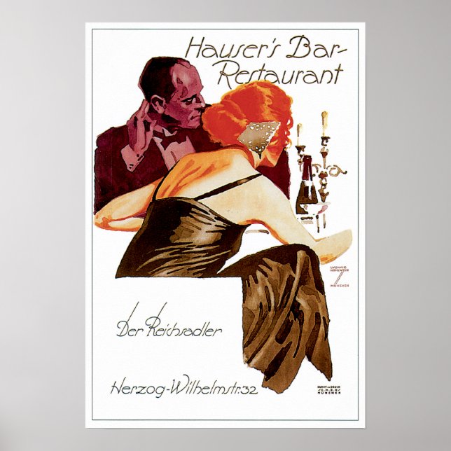 Affiches Restaurant Hauser's Bar Restauration Vintage Publi (Devant)