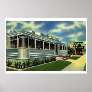 Affiches Restaurant Rétro Vintage 50s Pelican Diner