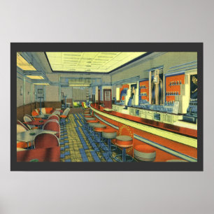 Affiches Restaurant Vintage, Intérieur de Diner Rétro au Bo