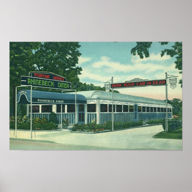 Affiches Restaurant vintage, Retro Rhinebeck Roadside Diner (Devant)