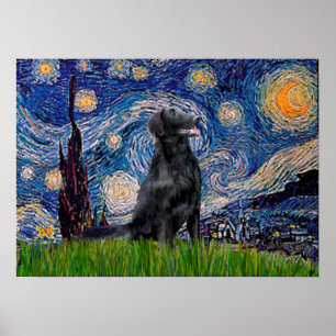 Affiches Retriever à poil plat 1 - Nuit étoilée