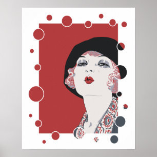 Affiches Retro 1920s Jazz Age Style flapper fille bulles