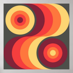 Affiches Retro Abstrait Wavy Rainbow Carrés Abstrait Art