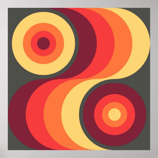 Affiches Retro Abstrait Wavy Rainbow Carrés Abstrait Art (Devant)