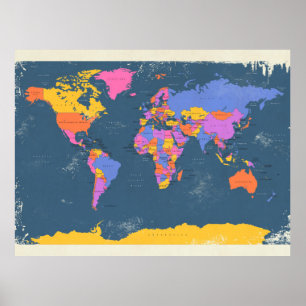 Affiches Rétro carte politique du monde