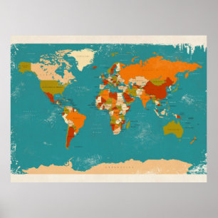 Affiches Rétro carte politique du monde