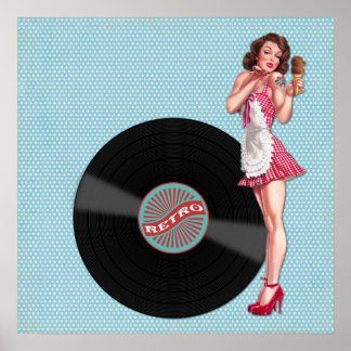 Affiches Retro Chic Pinup Vinyl Girl