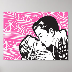 Affiches Retro Comic Kiss sur Pink Vintage Arrière - plan