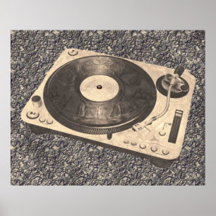 Affiches Retro DJ Turntable Grunge