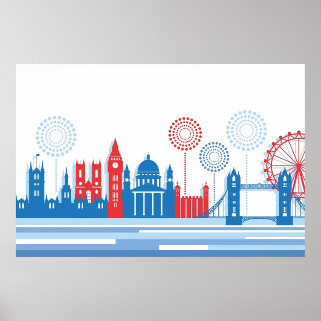 Affiches Retro Londres Skyline avec Fireworks (Devant)