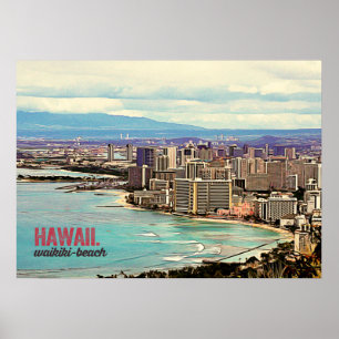 Affiches Rétro plage de peinture d'Hawaï Waikiki