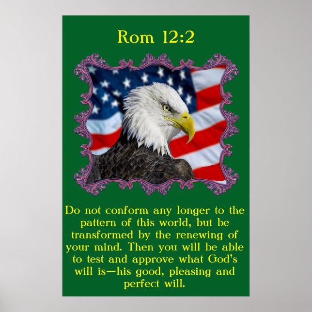 Affiches Rm 12:2 Avec un aigle devant un drapeau américain (Devant)