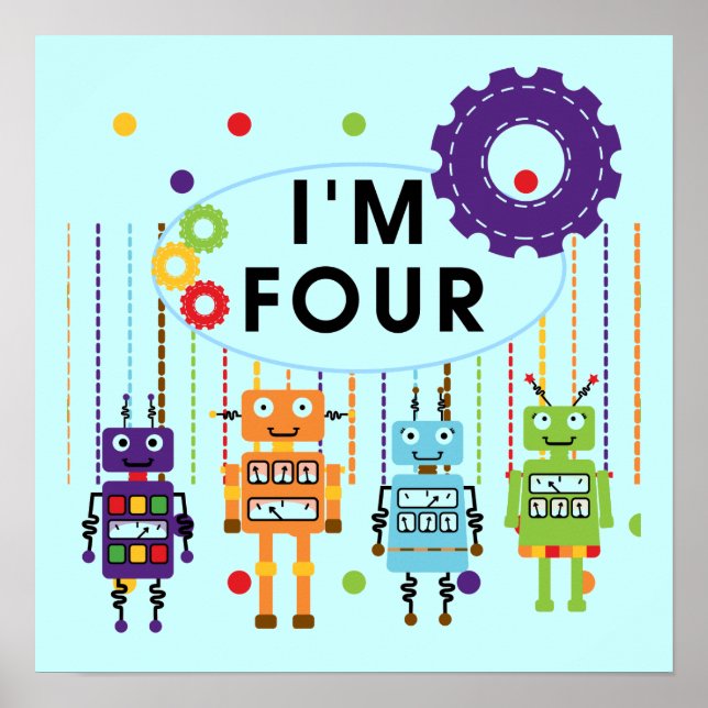 Affiches Robot T-shirts et cadeaux d'anniversaire 4e (Devant)