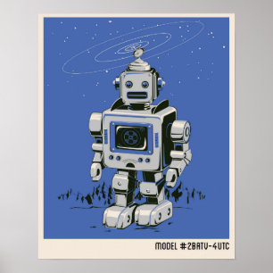 Affiches Robot vintage 2 bleu