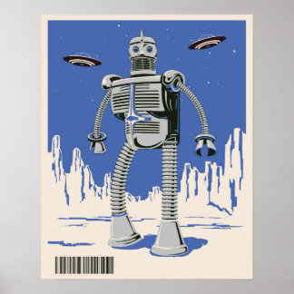 Affiches Robot vintage 3 bleu
