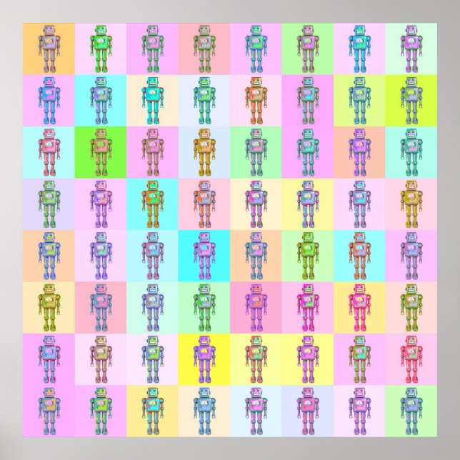 Affiches Robots Art Pop Retro v2 (Devant)