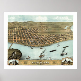 Affiches Rock Island, IL Carte panoramique - 1869