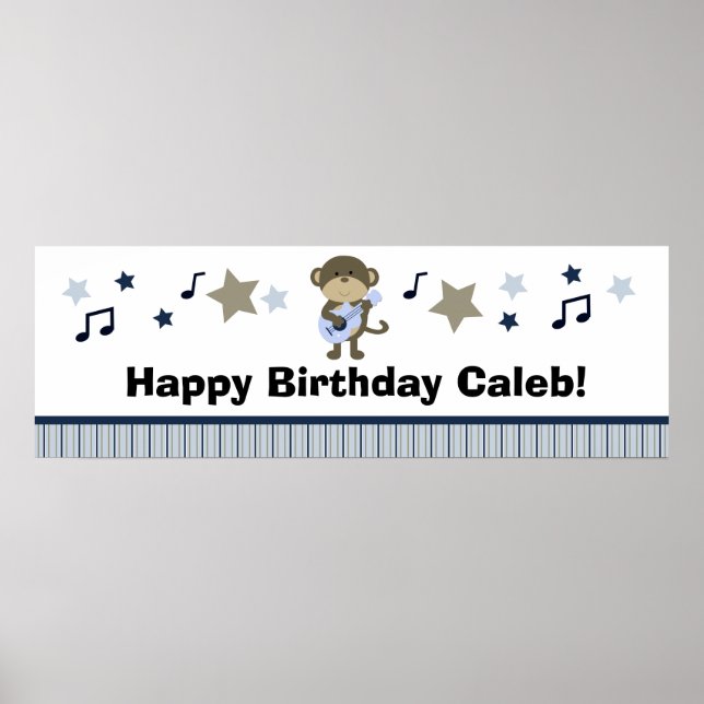 Affiches Rock Star Monkey Birthday Party Baby Shower Banner (Devant)