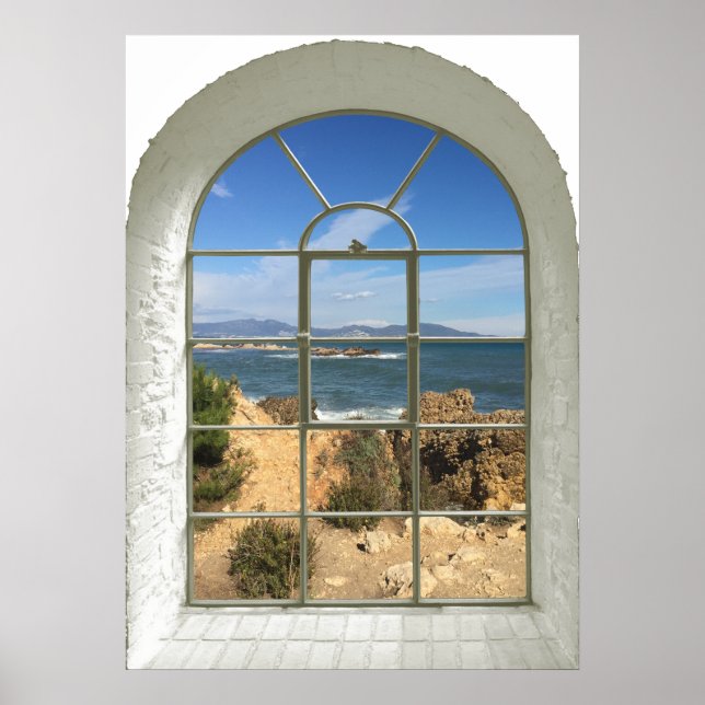 Affiches Rocky Beach Ocean Vue courbe Fake Window (Devant)