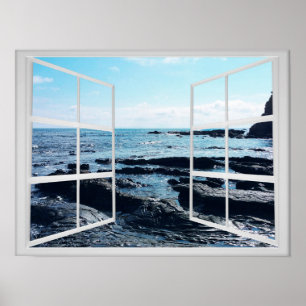 Affiches Rocky Ocean Coast with Window Frame