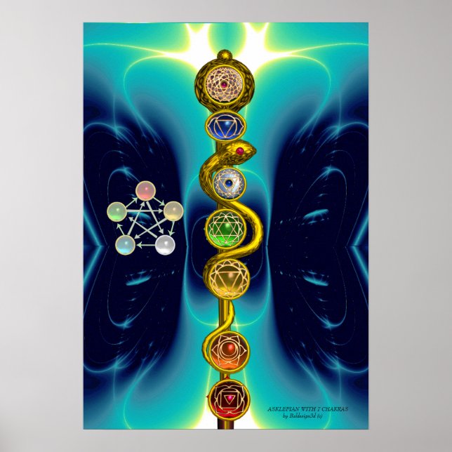 AFFICHES ROD OF ASCLEPIUS 7 CHAKRAS,YOGA ,SPIRITUAL ENERGY (Devant)