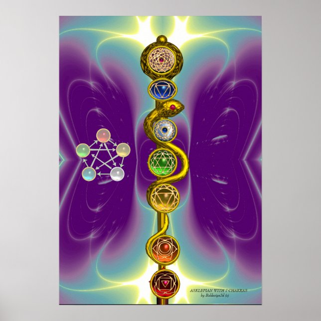 AFFICHES ROD OF ASCLEPIUS 7 CHAKRAS,YOGA ,SPIRITUAL ENERGY (Devant)