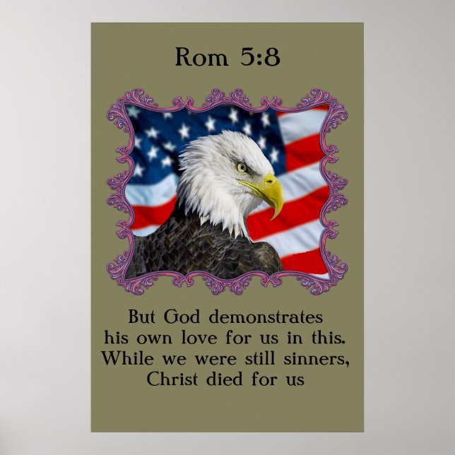 Affiches Rom 5:8 Avec un aigle devant le drapeau américain (Devant)