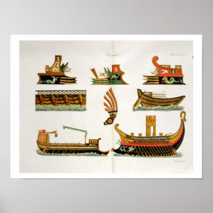 Affiches Roman Ships with details of figureheads, plate 23,