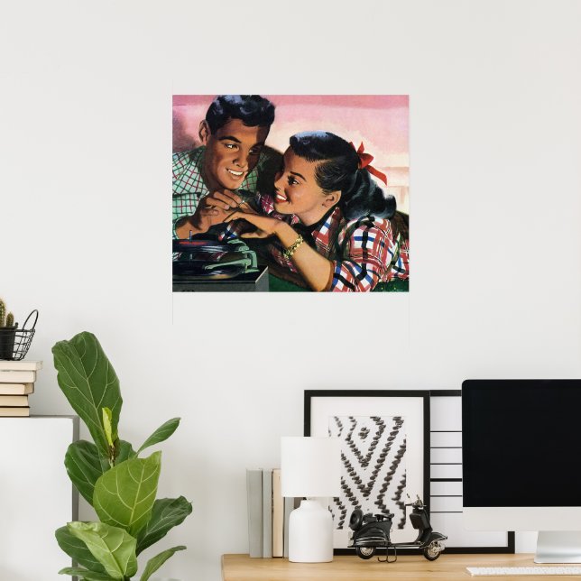 Affiches Romance vintage, amour du lycée en amour (Bureau à domicile)