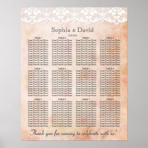 Affiches Romantic Roses and Lace Wedding Seating Chart