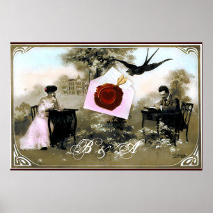 AFFICHES ROMANTIC VALENTINE LETTER RED WAX SEAL MONOGRAM