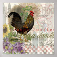 Rooster vintage Français Collage Ferme Animaux dom