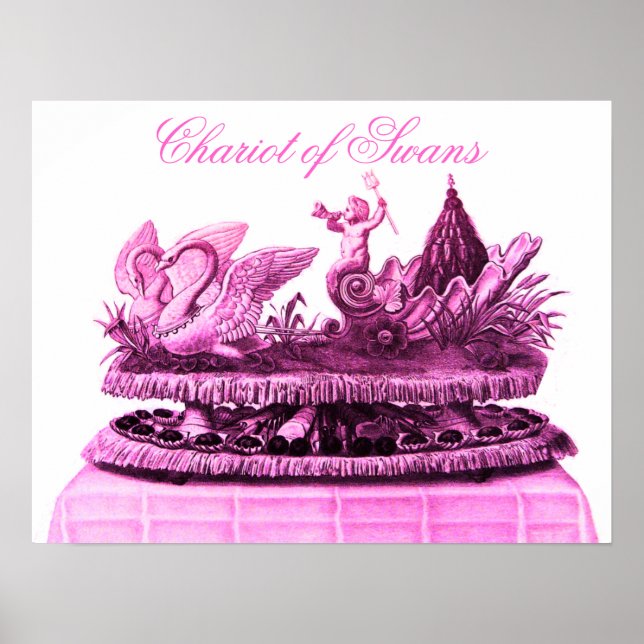 AFFICHES ROSE ANTIQUE CHARIOT DE CYGNES ET CUPCAKES (Devant)