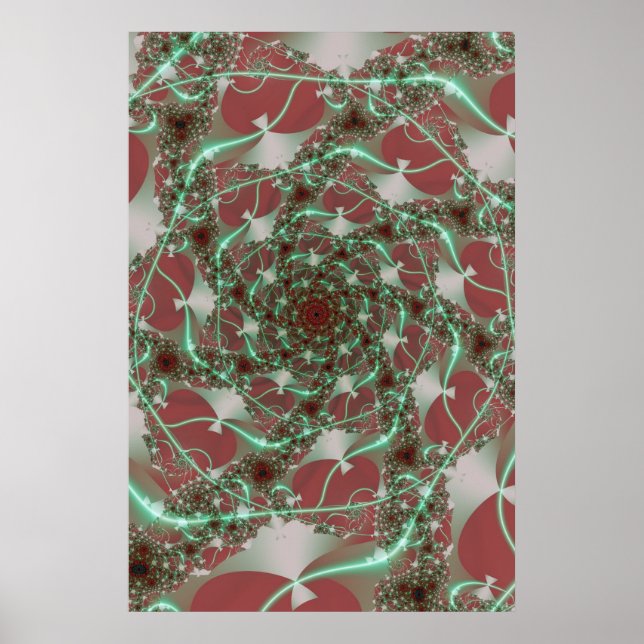 Affiches Rose | Art fractal rouge et vert (Devant)