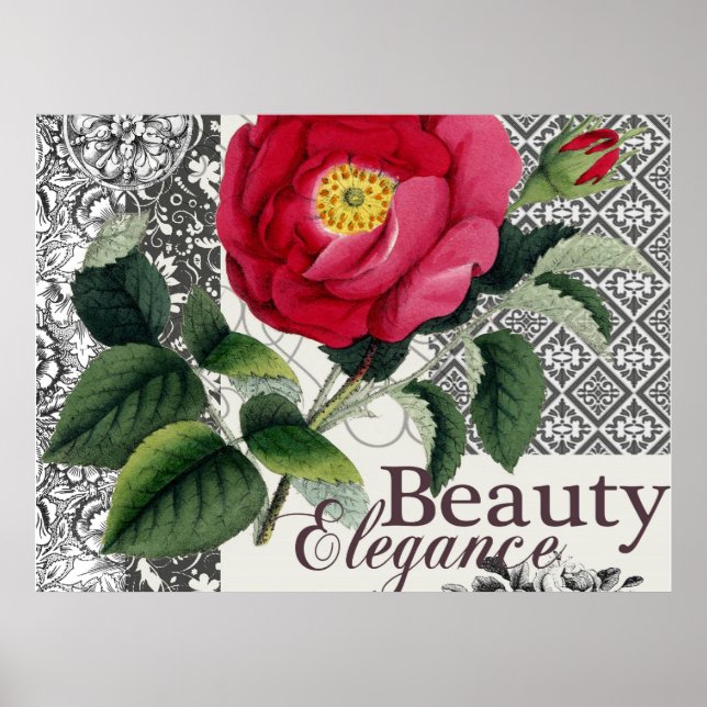 Affiches Rose Damask Jolie Florale Antique (Devant)