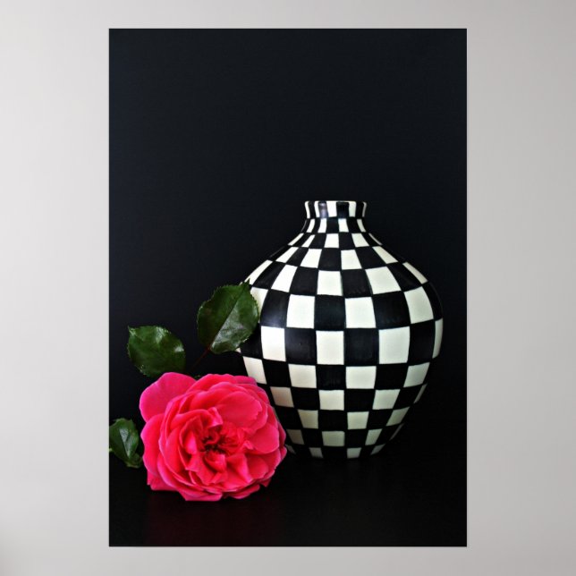 Affiches Rose et vase checkered (Devant)