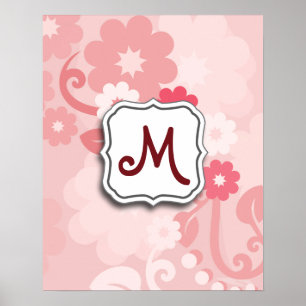 Affiches Rose floral de remous abstrait avec le monogramme