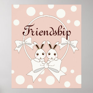 Affiches Rose Pâle Ruban Blanc Cassé et Jolis Jumeaux Lapin