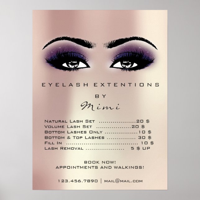 Affiches Rose Rose Violet Peau Maquillage Yeux Lashes Prix (Devant)