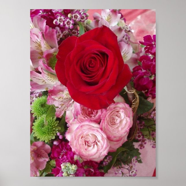 Affiches Rose rouge avec fleurs et Roses agrafés (Devant)