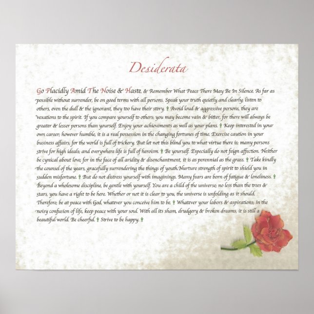 Affiches Rose rouge DESIDERATA (Devant)